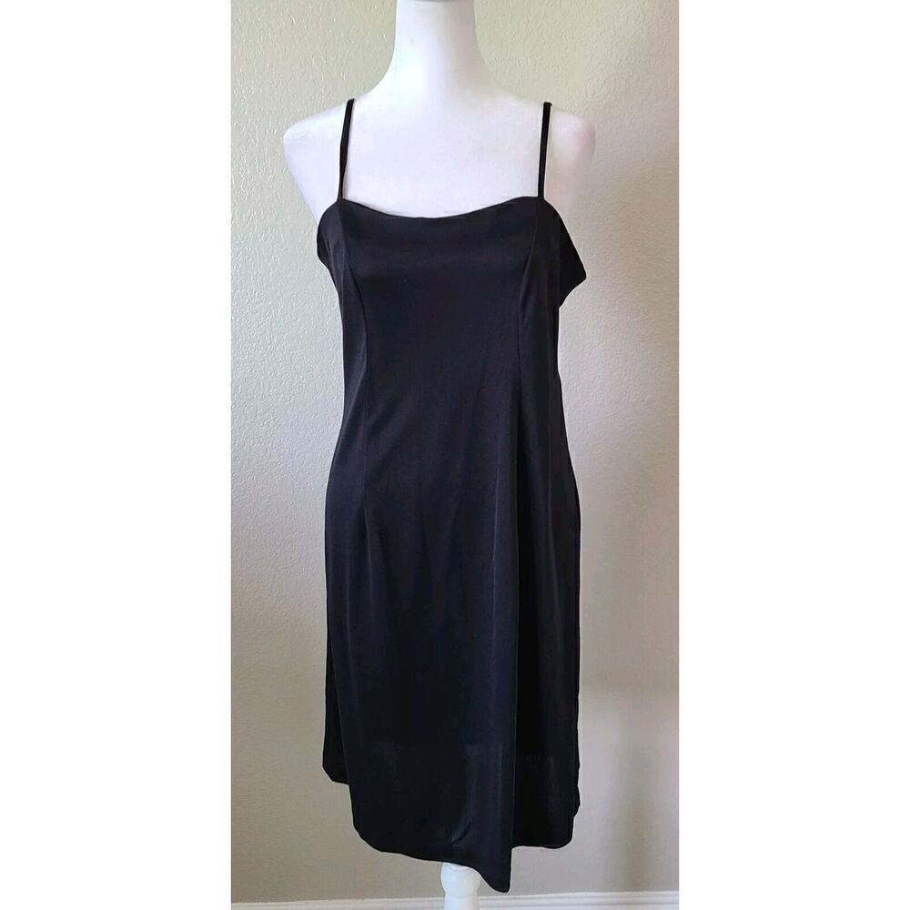 Leslie Fay Slip Dress Size 6 Black Spaghetti Straps Polyester Mini Short